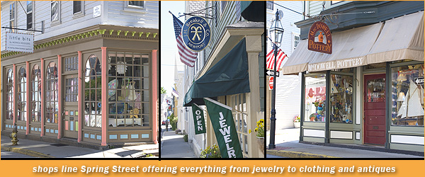 shopa lining historic spring street in newport rhode isalnd