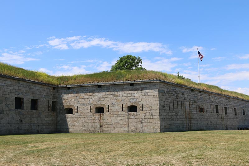 massive wall surrounding fort adams