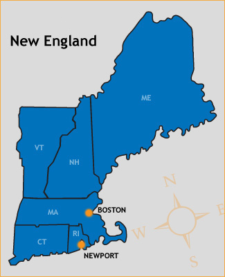 map of new england and newport, ri